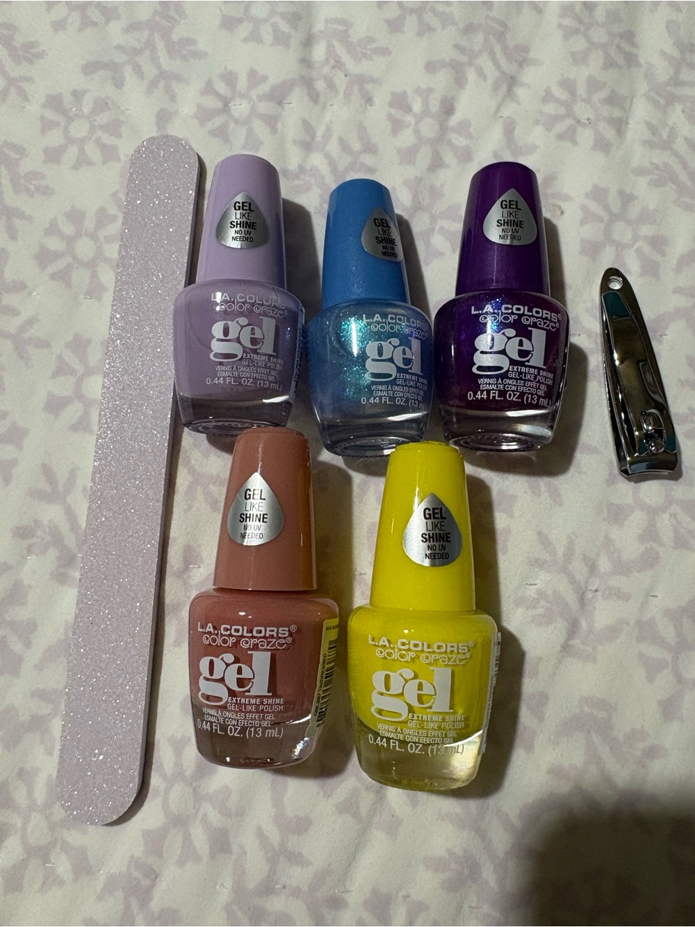 L.A. Colors Gel Nail Polish Set – Purple, Blue, Yellow, Pink, Peach